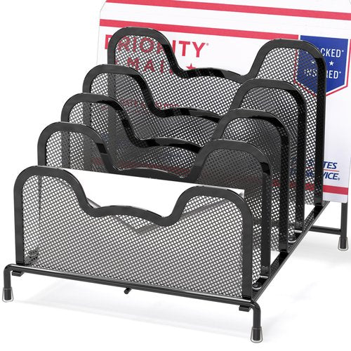 Simple Houseware Desk 5 Sections Step File Sorter Organizer, Black