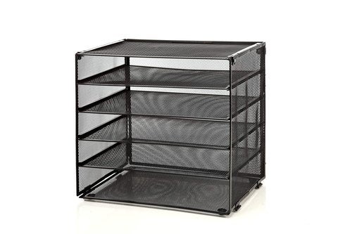 StorageMax Desk File Organizer, Desktop Wire Mesh Sorter with 5 Compartments and 4 Retractable Trays for Mail, Papers, Letters, Folders and Binders. Office Accessories. Black