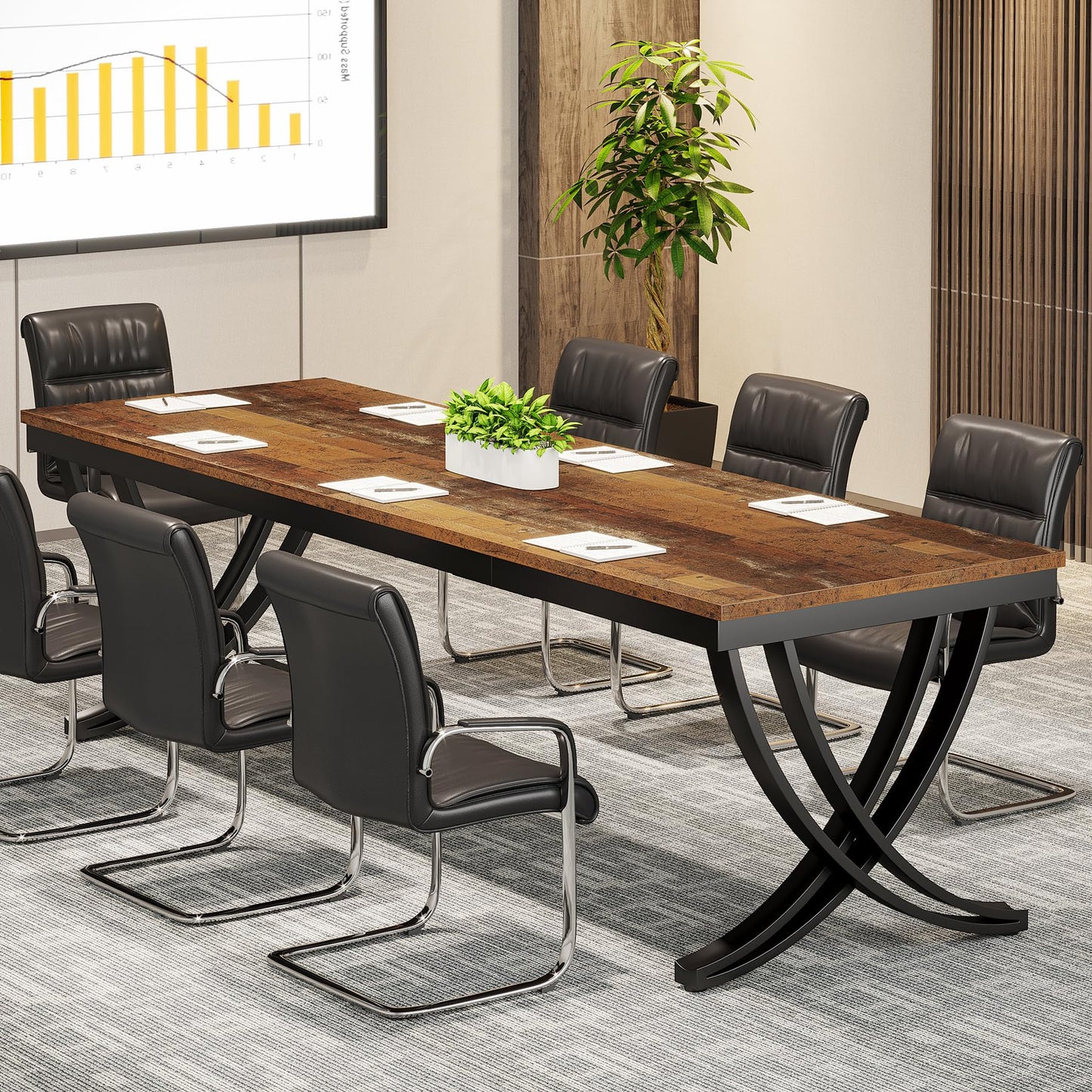 Tribesigns 6.5FT Conference Table for 6-8 People, 78 inch Long Rectangular Seminar Table with Strong Metal Frame, Business Furniture Boardroom Desk for Office Meeting Conference Room (6PCS, Mix Brown)