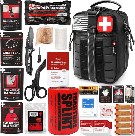 Survival First Aid Kit - Tactical Military Combat IFAK with Israeli Bandage & Tourniquet | Black