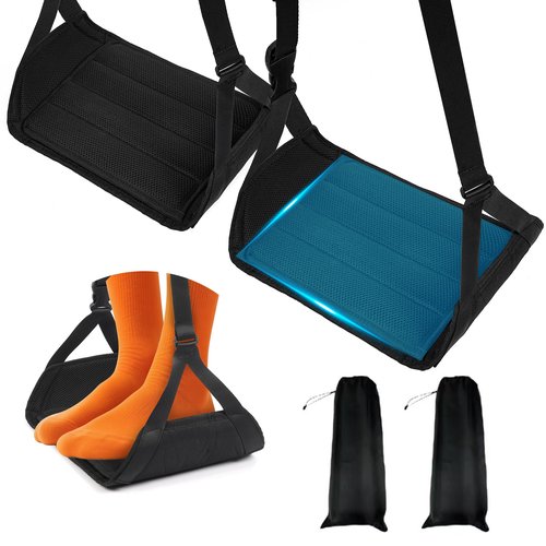 2-Pack Airplane Foot Hammock with Bamboo Board Support – Travel Footrest with Memory Foam & Adjustable Strap, Leg Hammock for Long Flights, Office, and Home Use