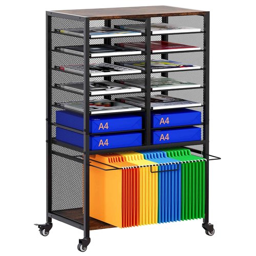 EasyPAG Rolling File Cart with 14 Slot Mail Organizer, Under Desk Storage with Hanging File Rack for Letter/Legal Folders, Mobile Filing Cabinet Printer Stand for Office Home Classroom, Black