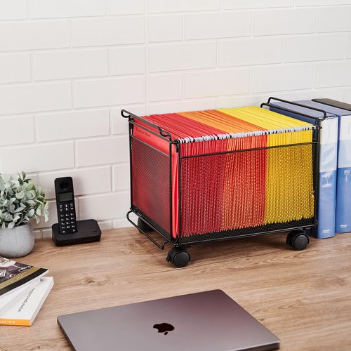 Artesa Presa Rolling Collapsible Stackable File Storage Organizer Basket, Set of 2, Black