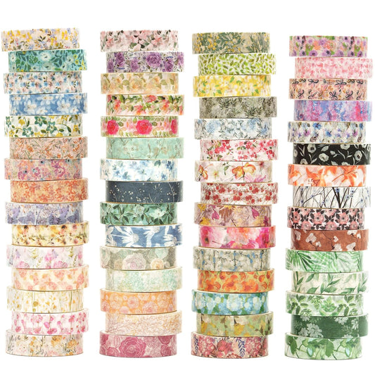 YUBX Washi Tape Set - 60 Rolls of Floral Decorative Tapes for Arts, Crafts, Journals & Planners