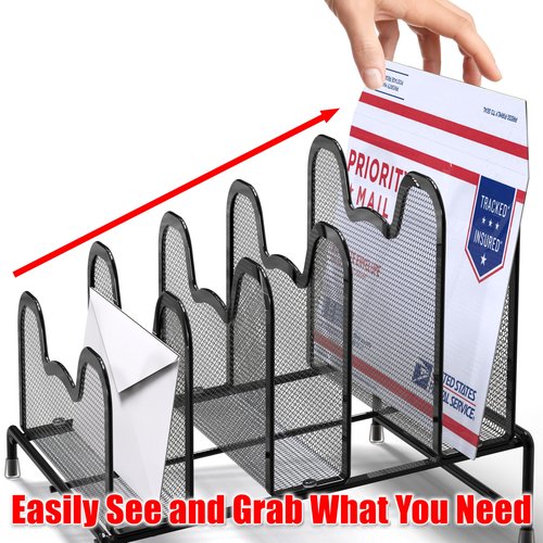 Simple Houseware Desk 5 Sections Step File Sorter Organizer, Black