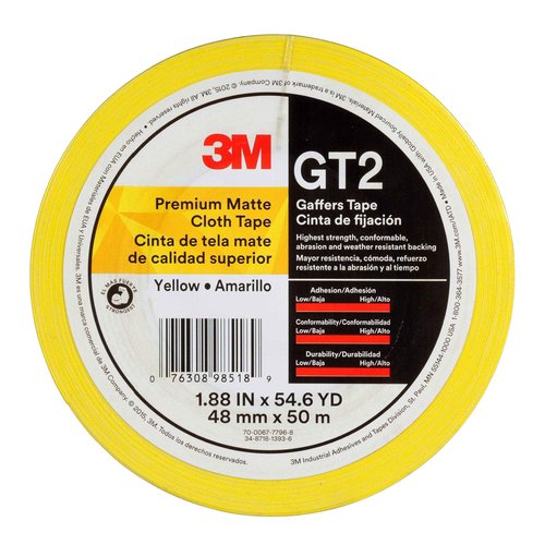 3M Premium Matte Cloth (Gaffers) Tape GT2, Yellow, 48 mm x 50 m, 11 mil