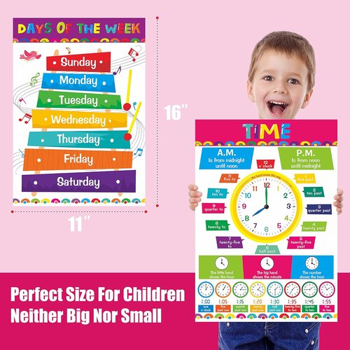 Gethelud Educational Posters - 17 Pack of Durable Learning Tools for Preschool & Kindergarten Kids