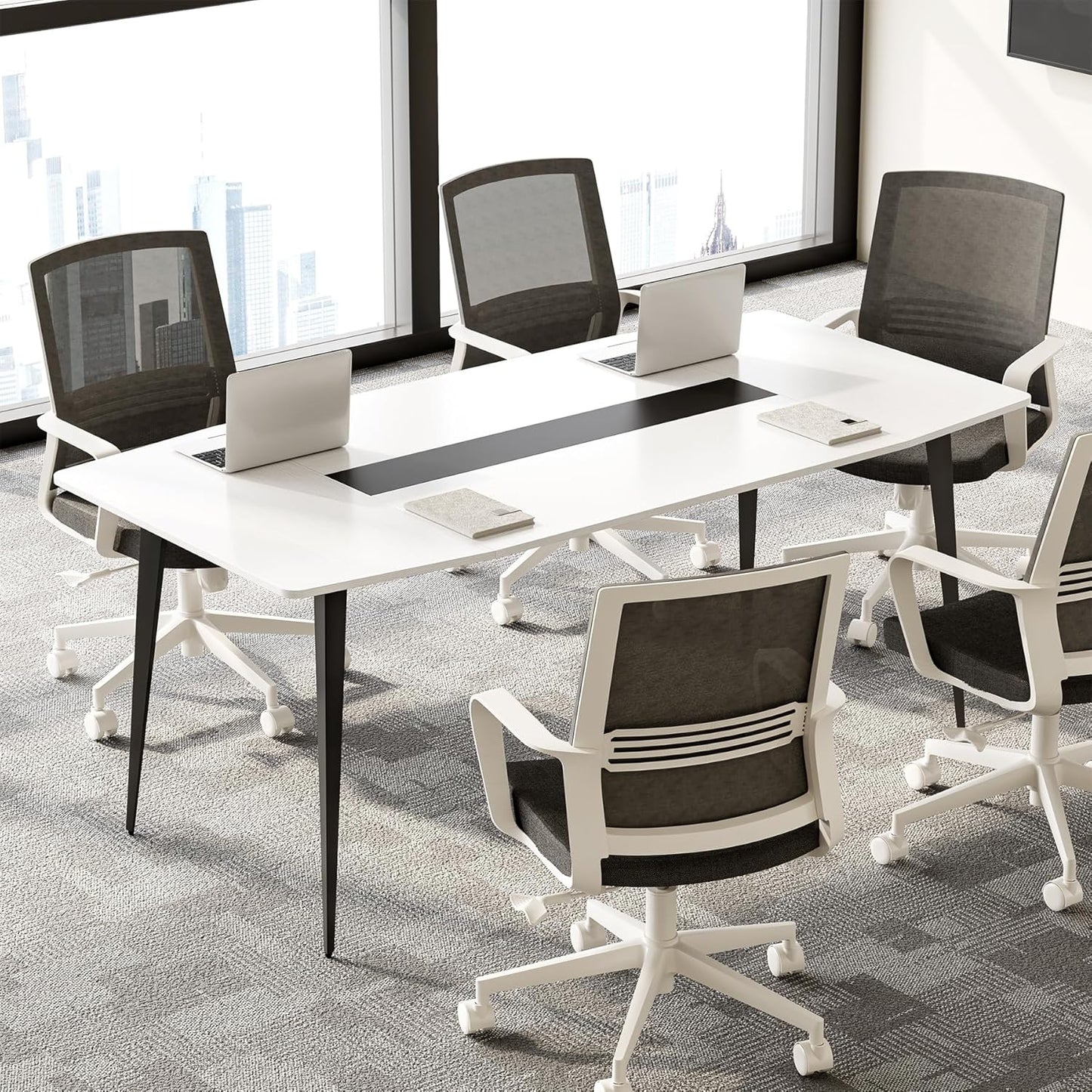 LITTLE TREE 6 FT Conference Room Table, 70.86L x 35.43W x 29.52H Inches Boat Shaped Meeting Seminar Boardroom Table
