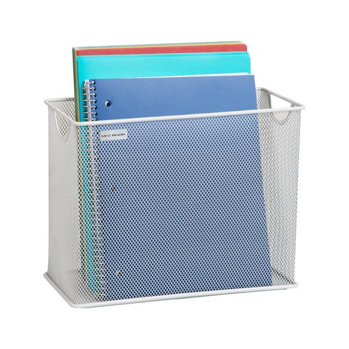Mind Reader Vertical File Storage, Desktop Organizer, Hanging Files, Office, Metal Mesh, 12.25" L x 5.5" W x 10" H, White