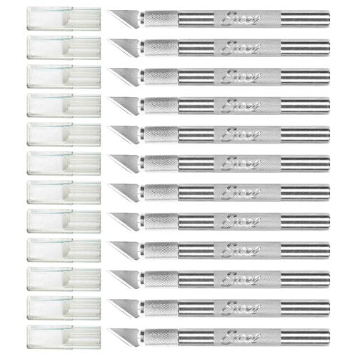 Excel Blades K2 Medium Duty Hobby Knife Set – 12 Pack Precision Craft Knives with #24 Blades for Carving & Crafting – Lightweight Aluminum Handle – Made in the USA