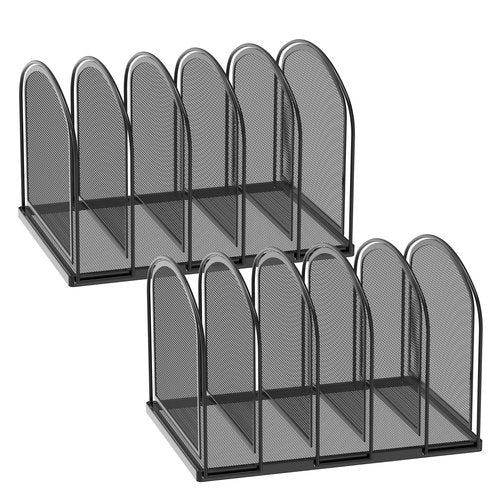 SUPEASY 5-Section File Organizer, Mesh Desk Organizer Upright File Holder Desktop Organizer File Sorter, File Folder Holder for Office Home, Large Capacity Black 2 Pack