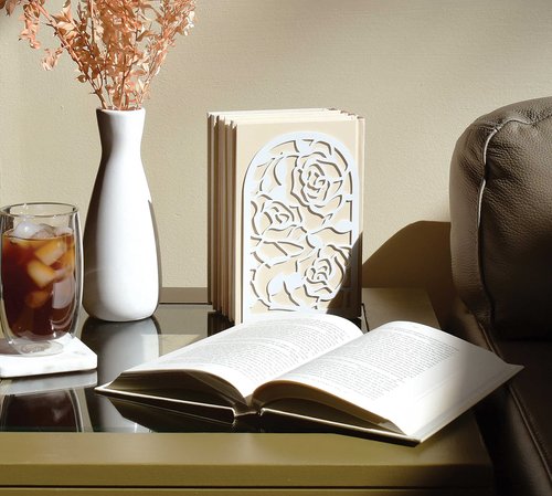 CNK Book Ends, Premium BookEnds for Bookend Shelves, Book Stopper Metal Book Ends for Home Office Heavy Books, Book Shelf Holder, Home Decorative, Book Stoppers, Book Holder (Rose White)
