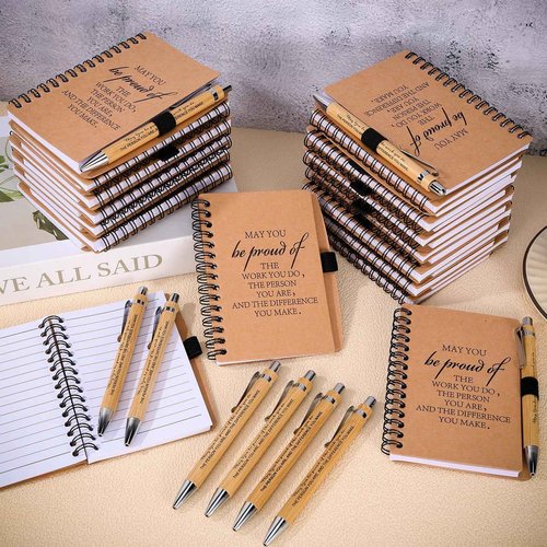 Czlotyh 80 Pcs Employee Appreciation Gifts Inspirational Spiral Notebooks Bulk Motivational Journals Thank You Bamboo Ballpoint Pens for Nurse Teacher Coworker(MAY YOU)