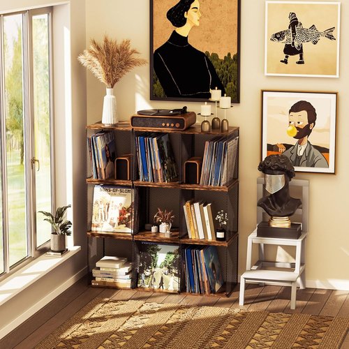 Honkazita Vinyl Record Storage Cube - DIY Stackable Holder for 40-55 Albums | Wooden Organizer
