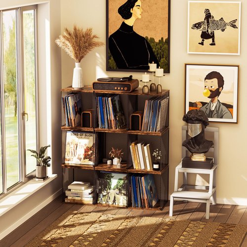 2 Cubes of Record Holder Shelf Storage Furniture - DIY Stackable 80-110 Vinyl Album Visualize Storage Box Cube - Natural Wooden Organizer Crate Cabinet