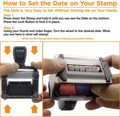 Rubber Stamp Creation - 5117 Professional 12-Message Stamp w/Dater, Self-Inking, Blue/Red 2 Color Ink
