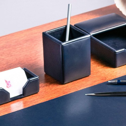 Dacasso Navy Blue Bonded Leather Pencil Cup