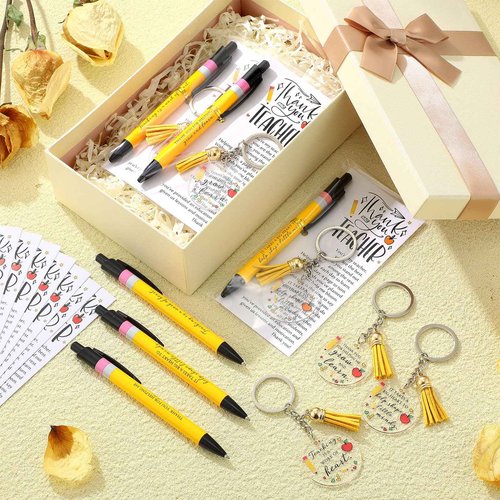 Daifunli 30 Pack Teacher Christmas Appreciation Gifts Bulk, Holiday Thank You Pens with Keychains Cards, Christmas Party Favors for School, Team, Coworkers, Employees
