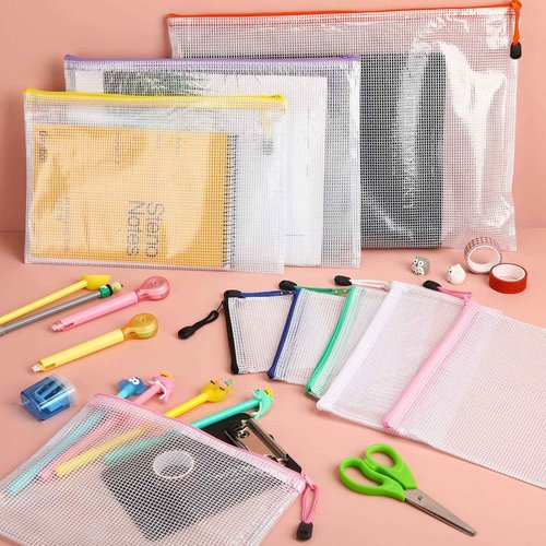 Zhehao 120 Pcs Mesh Zipper Pouch Waterproof Mesh Bags with Zipper Waterproof PVC Document Pouch PVC Travel Zipper Multipurpose Document Bags for School Office(Multicolor Zipper)