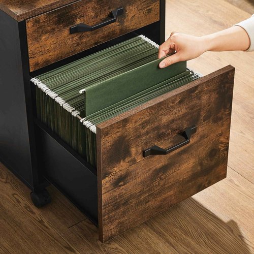 VASAGLE 2 Drawers File Cabinet for Home Office, Printer Stand with Wheels, for A4, Letter Sized Documents, Hanging File Folders, Rustic Brown and Ink Black UOFC042B01V1