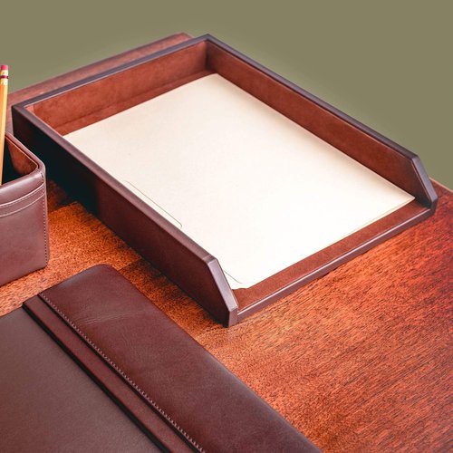 Dacasso Leather Desktop Letter Tray - Luxury Letter Holder & Paper Organizer for Desk - Office Organization & Executive Desk Decor - (Chocolate Brown)