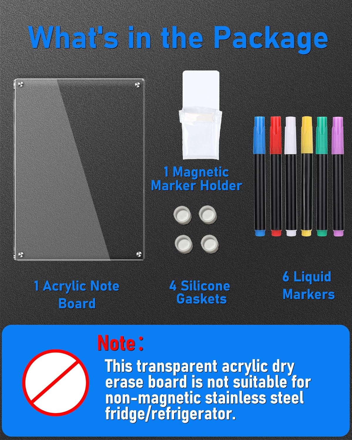 Skiennix Clear Acrylic Magnetic Dry Erase Board - 12"x8" Refrigerator Whiteboard with 6 Color Markers | Weekly Planner Calendar