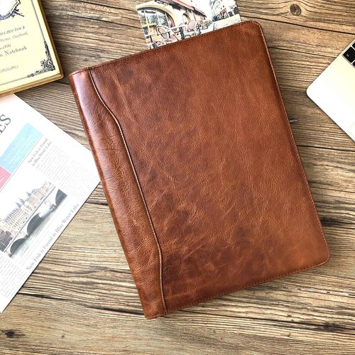 Gvalant Genuine Leather Portfolio, Zippered Padfolio for Men, Leather Binder for Letter Size Notepad, Portfolio for Women, Business Organizer A4 Document Bag