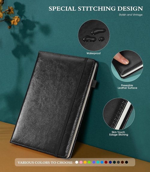 Ansopu Lined Journal - A5 Leather Hardcover Notebook with 100 GSM Thick Paper | 160 Pages, Black