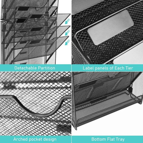 GALASALA Wall File Organizer, 10 Pockets and 6 Pockets Mesh Hanging File Organizer, Wall Mount File Holder With Hooks, Wall Organizer Magazine Rack for Office Supplies