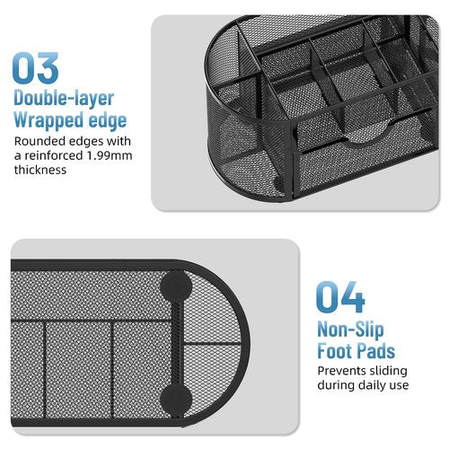 SUPEASY Bundle 5 Trays Paper Organizer & Mini 9-Grid Pen Holder (Black)