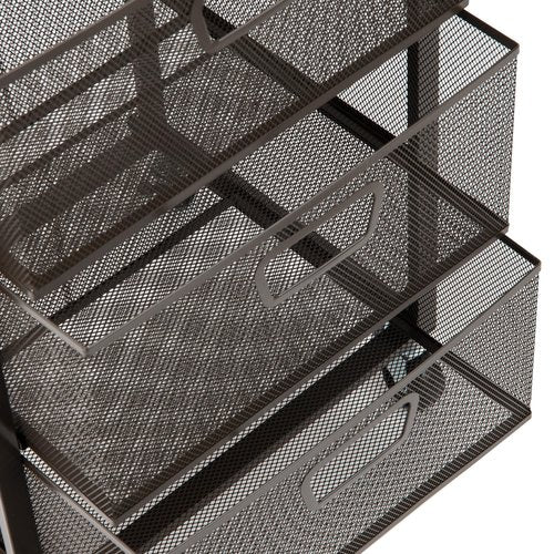 Mind Reader 3-Drawer Rolling Storage Cart, Office Organizer with Wood Top, Multipurpose Portable Cabinet with Wheels, Metal Mesh, Black