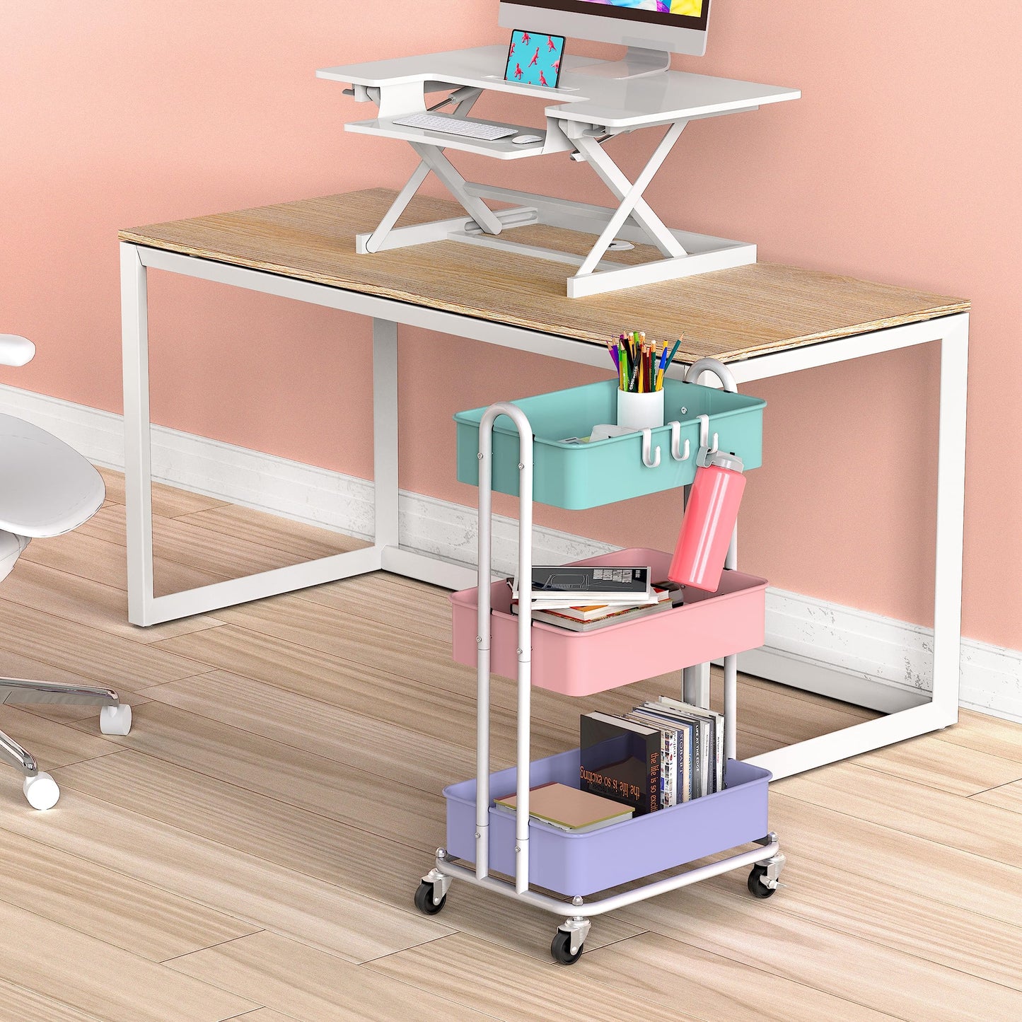 Simple Houseware 3-Tier Heavy Duty Metal Utility Rolling Cart, Multicolor