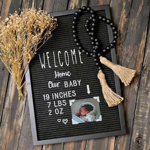 Letter Board Sign Skinny Felt Board with Pre Cut Letters 12x17 Inch, Baby Announcement Board Sign Black Changeable Message Board