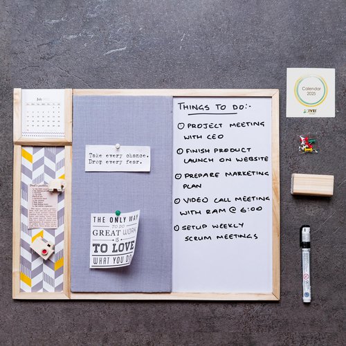 IVEI Bulletin Board - Pin and White Board Combo - Dry Erase - Combination - Metal Board - Calendar | All Purpose to-do Boards for Office, School, Home |15in X 19in|(with Metal Board Big (Grey))