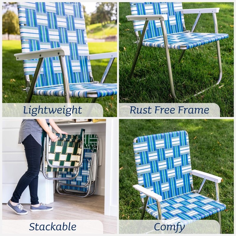 Lawn Chair USA Folding Aluminum Outdoor Patio Lawn Chair | Heavy-Duty Webbed Chairs for Camping, Sports, Beach, Yard & Tailgating | Lightweight Portable | Classic - Red/White