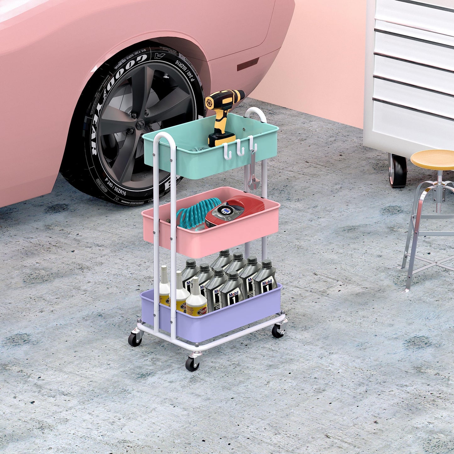 Simple Houseware 3-Tier Heavy Duty Metal Utility Rolling Cart, Multicolor