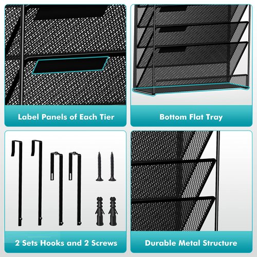 MINDEPOT 7-Tier Wall Hanging File Organizer Cubicle Hanging Organizer Mount File Holder, Mesh Magazine Document Mail Organizer Wall Organizer for Office School Home, Black