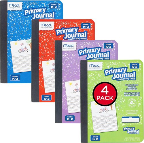 Mead Primary Journal - Creative Story Tablet Composition Notebook | 7.5" x 9.75", 100 Sheets, 4 Pack, Assorted Colors