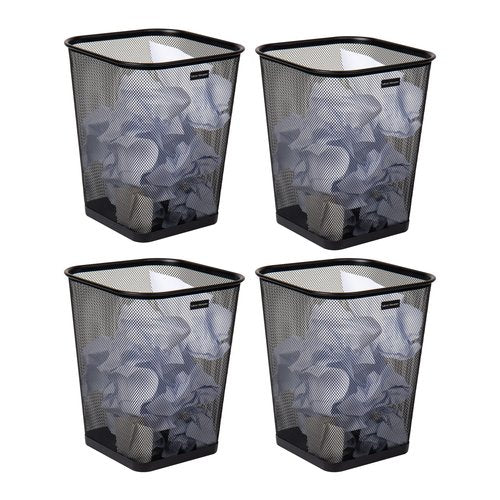 Mind Reader Mesh Trash Can, Waste Paper Basket, Square, Office, Metal Mesh, 9.75" L x 9.75" W x 12.25" H, Set of 4, Black