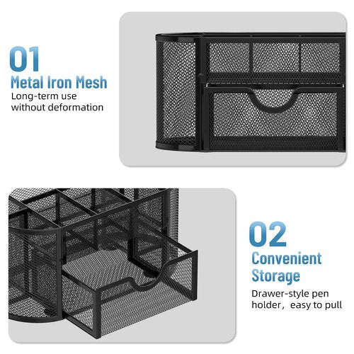 SUPEASY Bundle 5 Trays Paper Organizer & Mini 9-Grid Pen Holder (Black)
