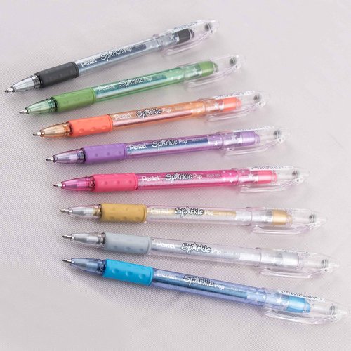 Pentel Sparkle Pop Iridescent Gel Pens, (1.0mm) Bold Lines, Assorted Ink (A/C/D/F/P/V/x/Z) 36-PK Canister (K91PC36M)