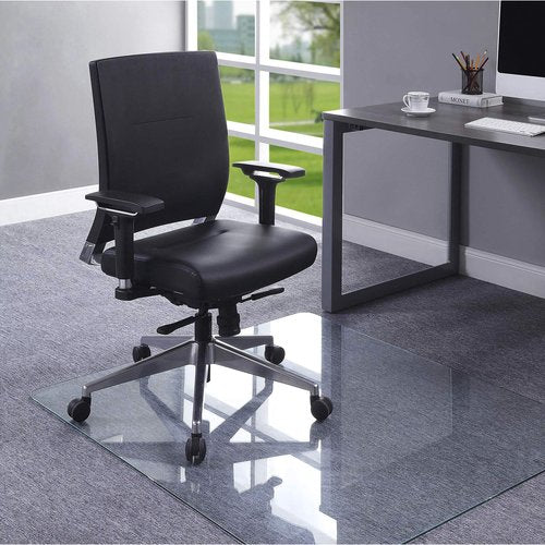 Lorell Tempered Glass Chairmat, 44" Width x 50" Depth x 0.25" Thickness, Clear, 1 Each