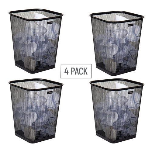 Mind Reader Mesh Trash Can, Waste Paper Basket, Square, Office, Metal Mesh, 9.75" L x 9.75" W x 12.25" H, Set of 4, Black