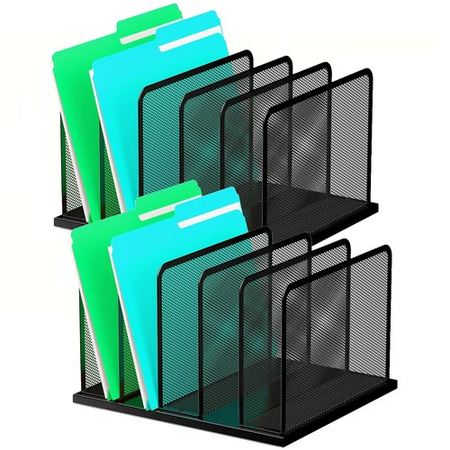 Kuntine.B Desk File Organizer 5 Upright Mesh Desktop Organizer File Sorter Office Organization File Holder for Home, Office & Classroom, 2 Pack