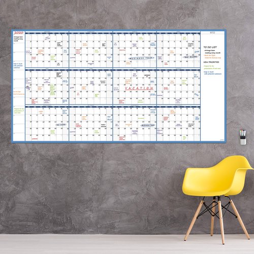 Large Dry Erase Wall Calendar - 38" x 72" - Undated Blank Reusable Yearly Calendar - Giant Whiteboard Annual Poster - Laminated Office Jumbo 12 Month Calendar