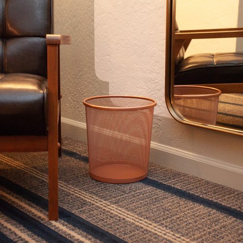 SaddleHorn Studios SHS Round Mesh Stainless Steel WasteBasket Trash Can Recycling Bin for Home, Office, Bathroom, Bedroom & Kitchen, 3.5 Gallon / 12L, 11” Height x 10” Diameter Garbage Can (Rose Gold)