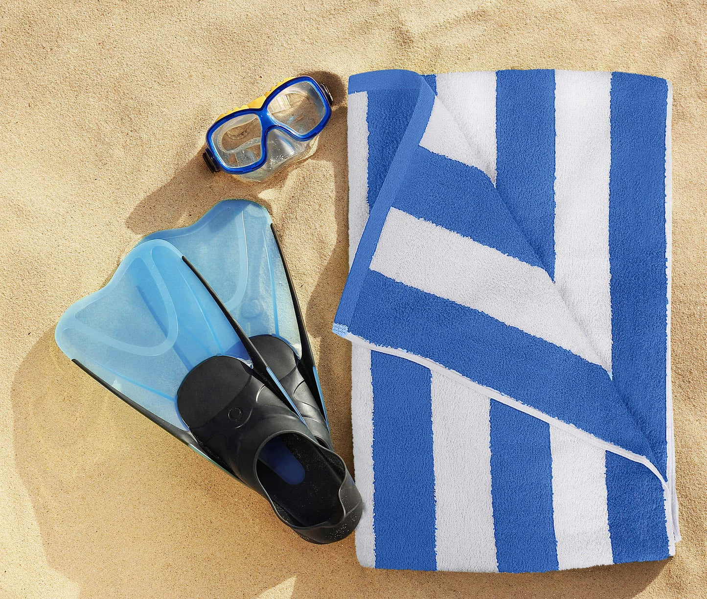 Utopia Towels Pack of 4 Cabana Beach Towels, Oversized 30 x 60 Inches Cotton Beach Towel Set, Smooth Ring Spun Texture for Pool and Swim Days, Modern Striped Design Bath Towels, Blue