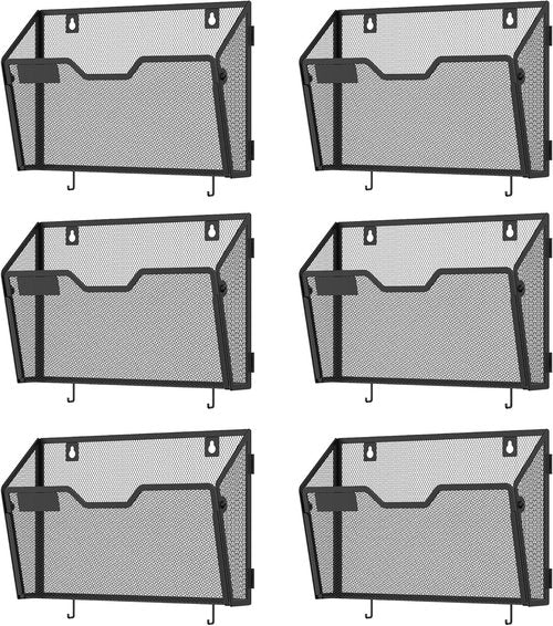Docnest Wall File Holders - 6 Pack Mesh Document Organizers with Hooks for Office & Home - Black