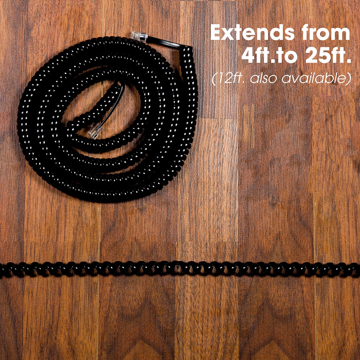 Power Gear Coiled Telephone Cord, 4 Pack, 4 Feet Coiled, 25 Feet Uncoiled, Phone Cord works with All Corded Landline Phones, For Use in Home or Office, Black, 46082