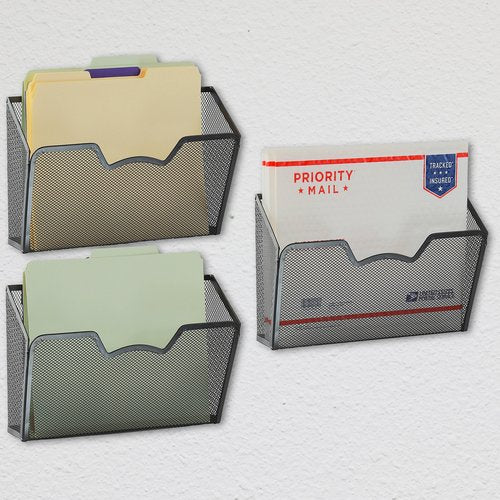 Simple Houseware Wall Mount Single Pocket File Organizer Holder, 3 Packs, Black